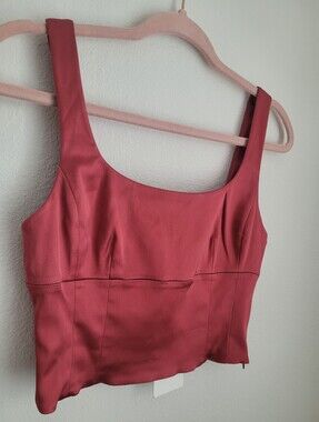 Aritzia Wilfred Shine Satin Bustier Cropped Tank Top Rosy Red NWT Small Romatic
